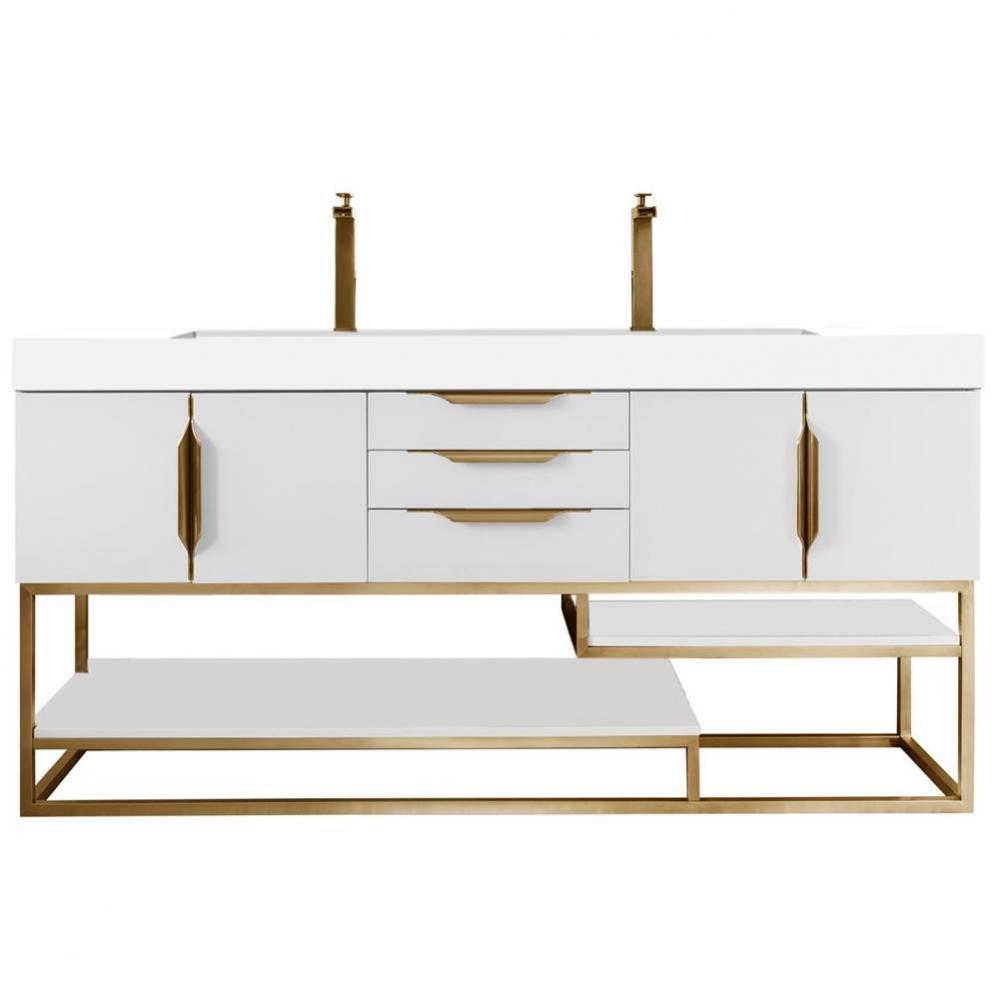 Columbia 72&apos;&apos; Double Vanity, Glossy White, Radiant Gold w/ Glossy White Composite Stone