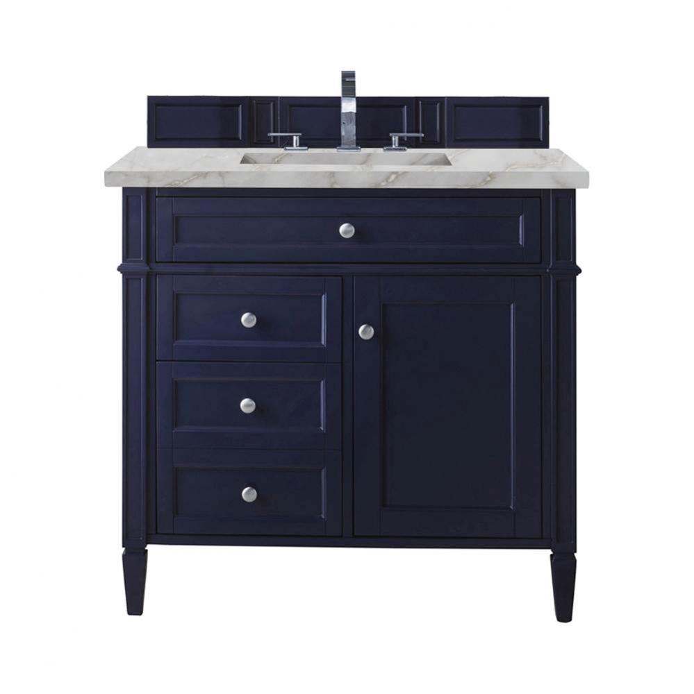 Brittany 36&apos;&apos; Single Vanity, Victory Bleu w/ 3 CM Victorian Silver Quartz Top