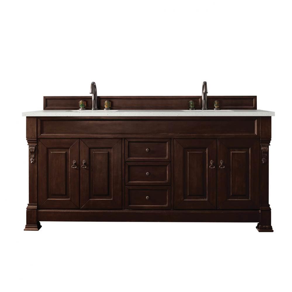 Brookfield 72&apos;&apos; Double Vanity, Burnished Mahogany w/ 3 CM Lime Delight Quartz Top