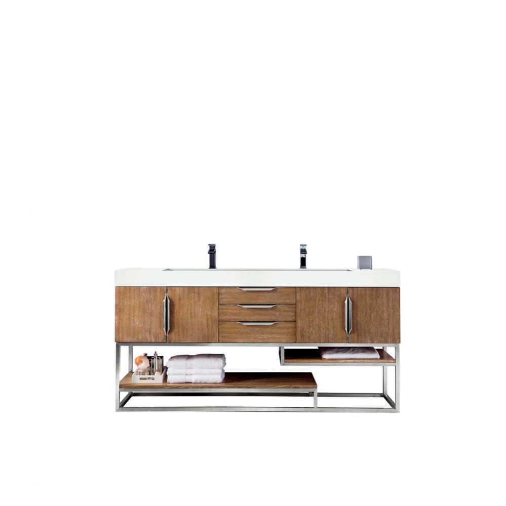 Columbia 72&apos;&apos; Double Vanity, Latte Oak w/ Glossy White Composite Stone Top