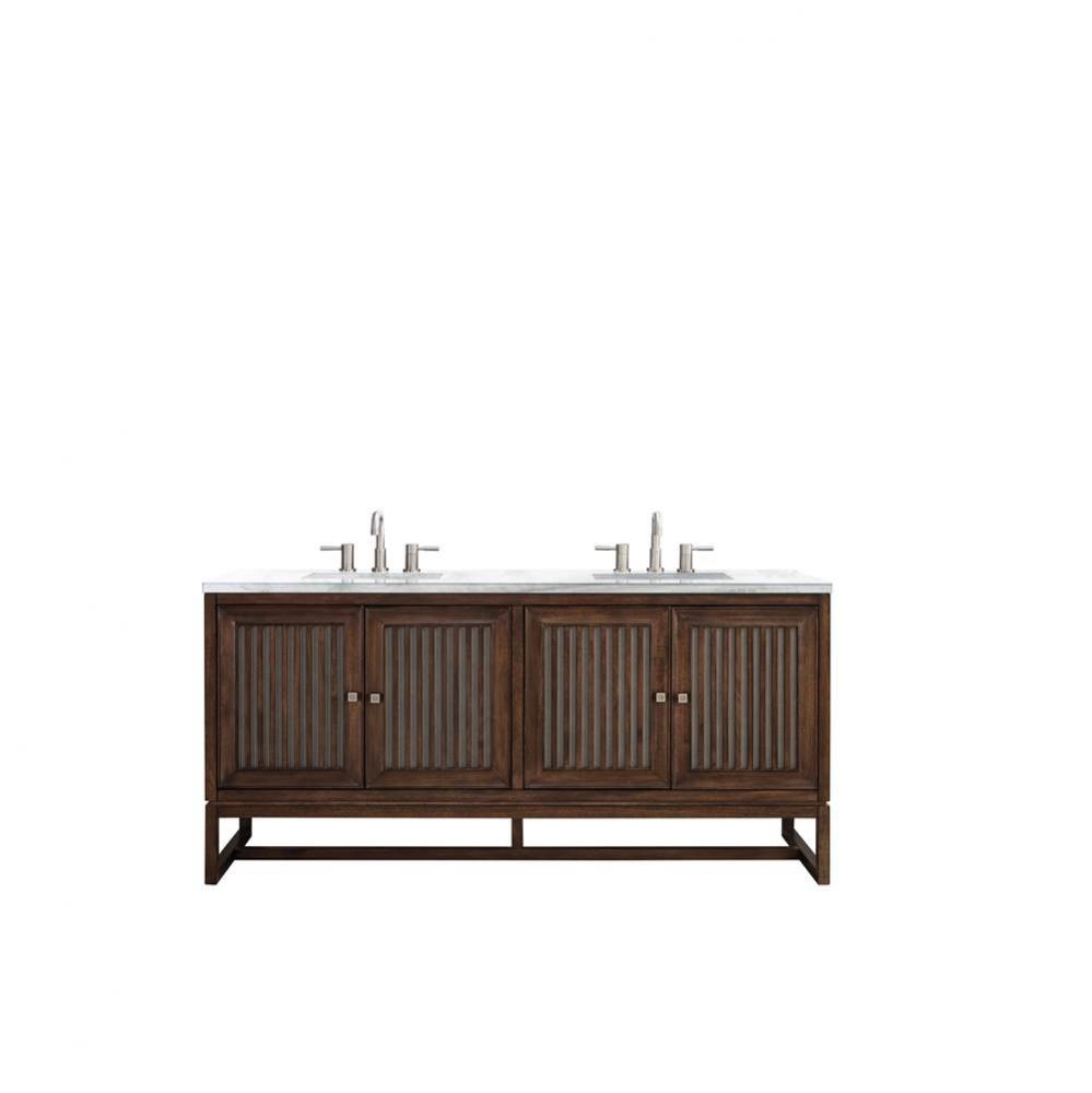 Athens 72&apos;&apos; Double Vanity Cabinet, Mid Century Acacia, w/ 3 CM Arctic Fall Solid Surface