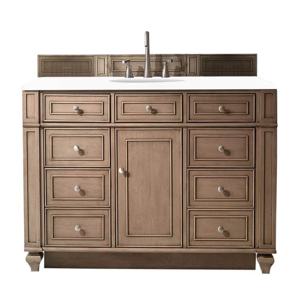 Bristol 48&apos;&apos; Single Vanity, Whitewashed Walnut, w/ 3 CM White Zeus Quartz Top