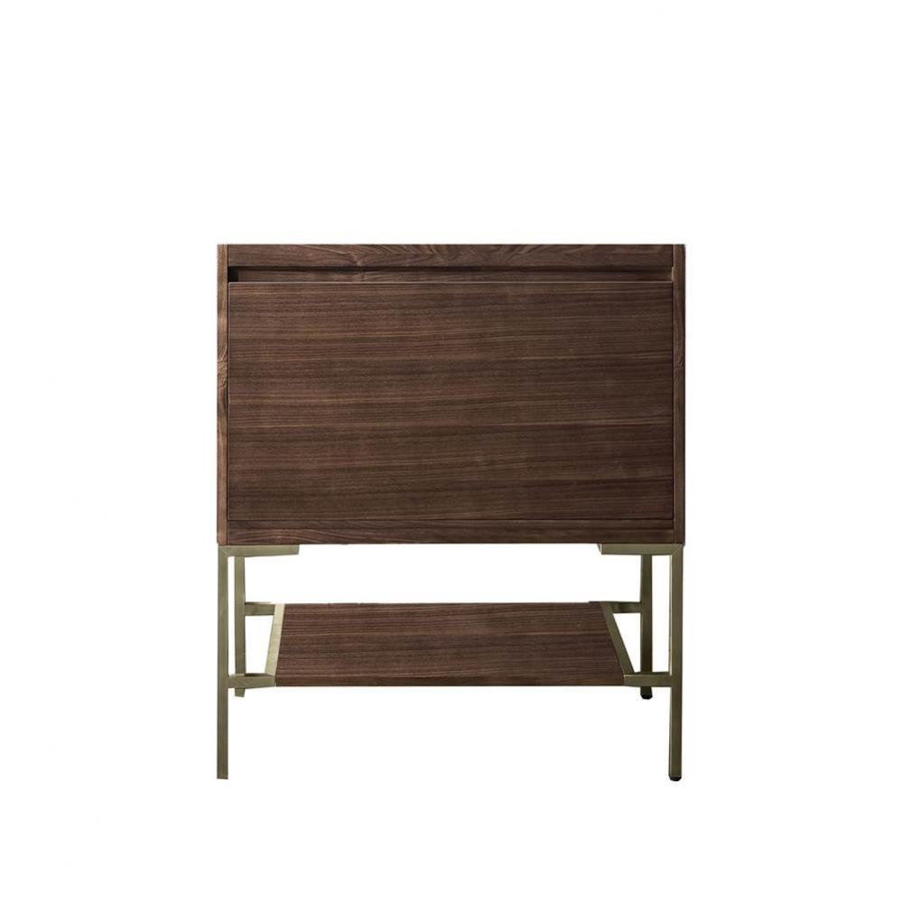 Mantova 31.5&apos;&apos; Single Vanity Cabinet, Mid-Century Walnut, Champagne Brass Base