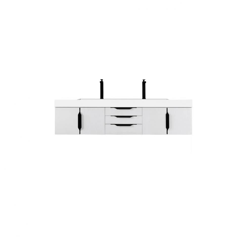 Columbia 72&apos;&apos; Double Wall Mount Vanity, Glossy White, Matte Black w/ Glossy White Compos