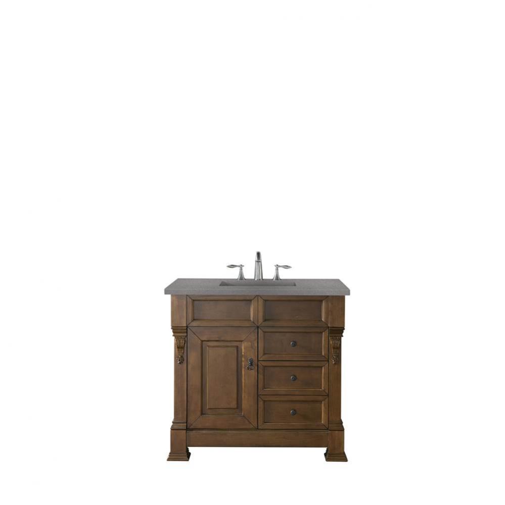 Brookfield 36&apos;&apos; Single Vanity, Country Oak w/ 3 CM Grey Expo Quartz Top