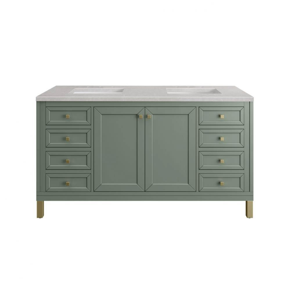 Chicago 60&apos;&apos; Double Vanity, Smokey Celadon w/ 3 CM Eternal Serena Top