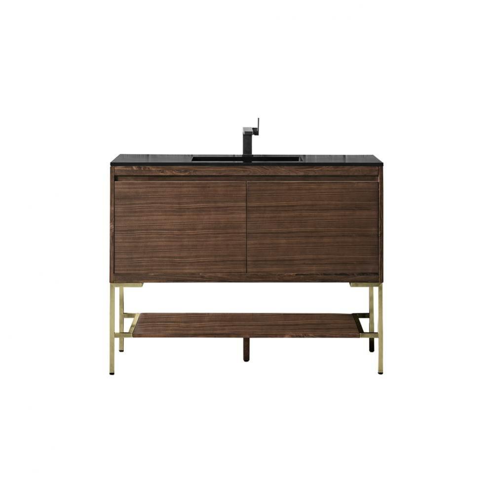 Mantova 47.3&apos;&apos; Single Vanity, Mid-Century Walnut, Champagne Brass Base w/ Charcoal Black