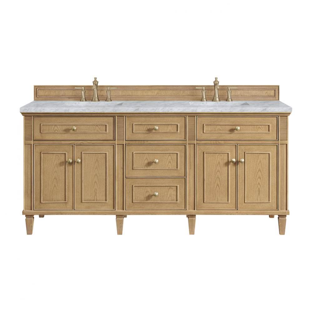 Lorelai 72&apos;&apos; Double Vanity, Light Natural Oak w/ 3 CM Carrara White Marble Top