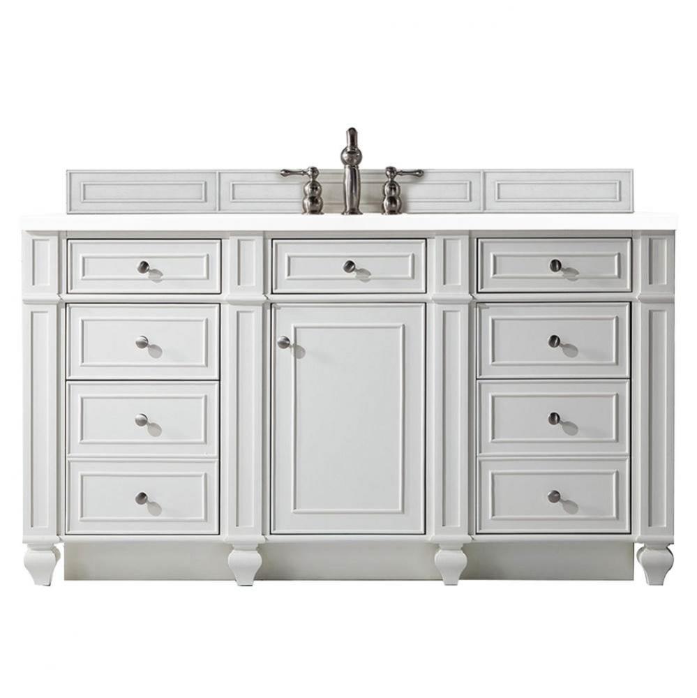 Bristol 60&apos;&apos; Single Vanity, Bright White, w/ 3 CM White Zeus Quartz Top