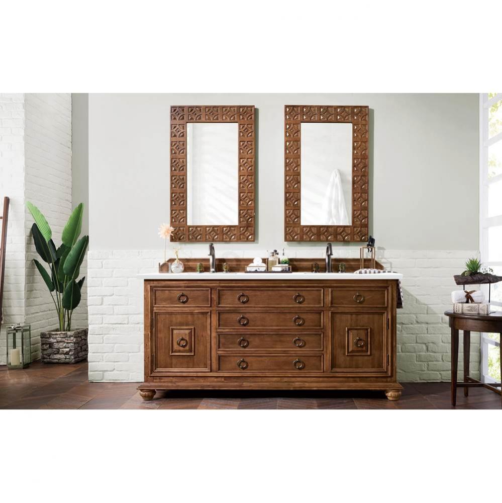 Mykonos 72&apos;&apos; Double Vanity Cabinet, Cinnamon, w/ 3 CM White Zeus Quartz Top