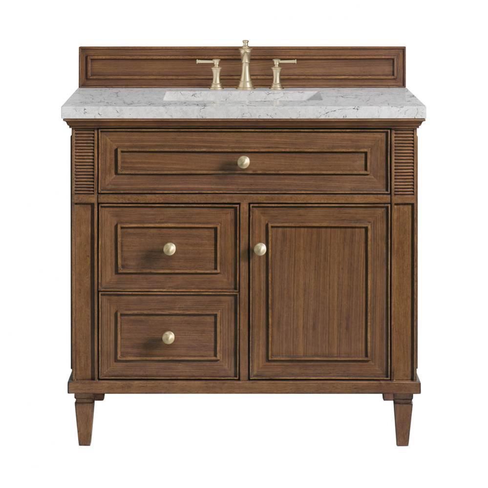 Lorelai 36&apos;&apos; Single Vanity, Mid-Century Walnut w/ 3 CM Eternal Jasmine Pearl Quartz Top