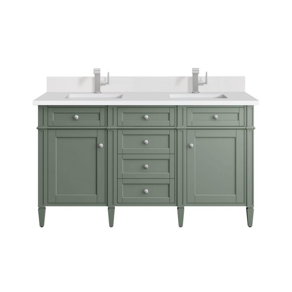 Brittany 60&apos;&apos; Double Vanity, Smokey Celadon w/ Single Hole 3 CM White Zeus Top &amp; Bac