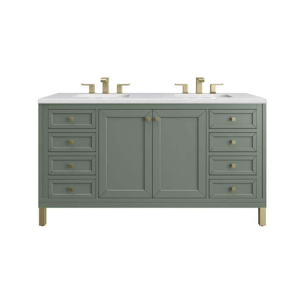 Chicago 60&apos;&apos; Double Vanity, Smokey Celadon w/ 3 CM Arctic Fall Top