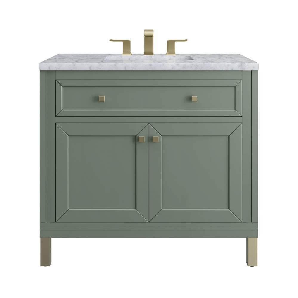 Chicago 36&apos;&apos; Single Vanity, Smokey Celadon w/ 3 CM Carrara Marble Top