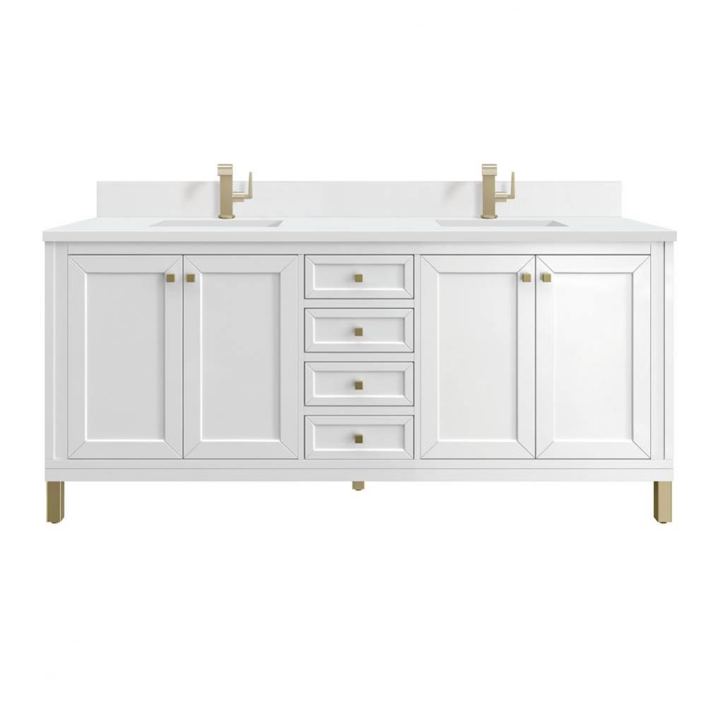 Chicago 72&apos;&apos; Double Vanity, Glossy White w/ Single Hole 3 CM White Zeus Top &amp; Backsp