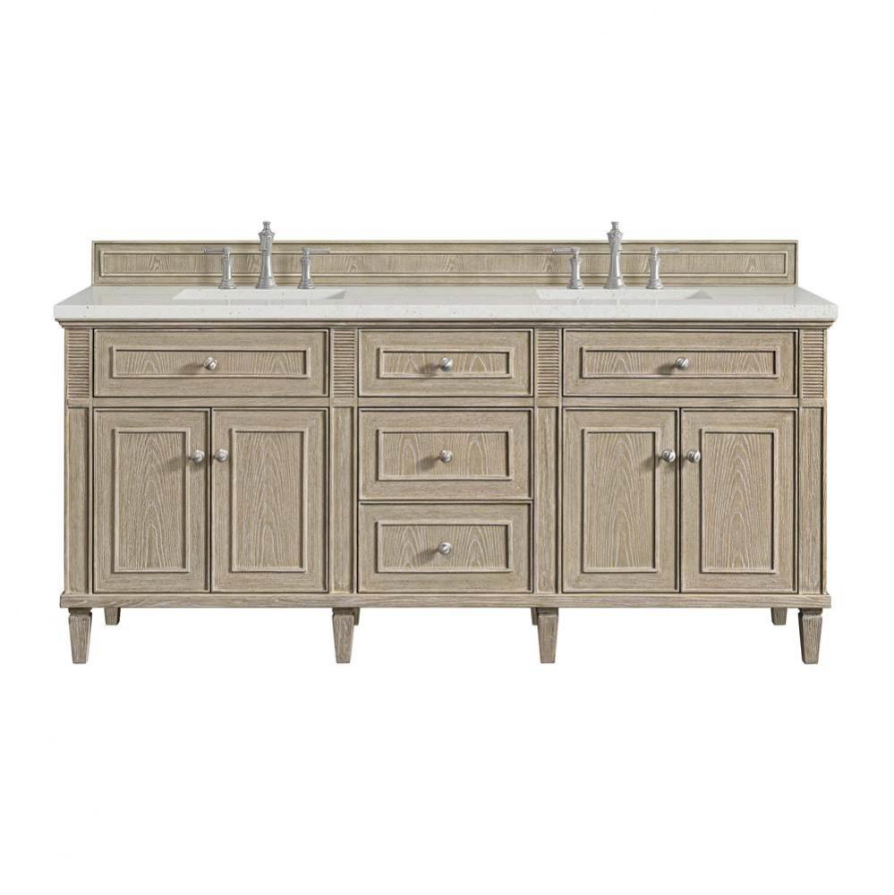 Lorelai 72&apos;&apos; Double Vanity, Whitewashed Oak w/ 3 CM Lime Delight Quartz Top