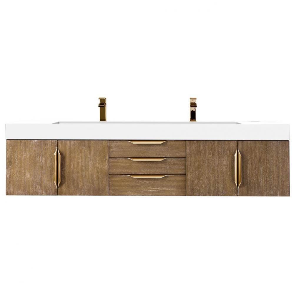 Columbia 72&apos;&apos; Double Wall Mount Vanity, Latte Oak, Radiant Gold w/ Glossy White Composit