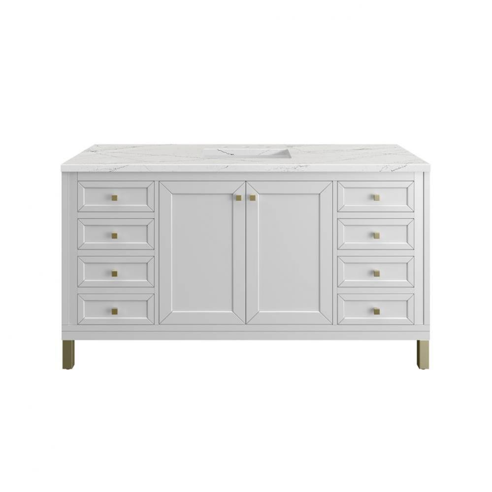 Chicago 60&apos;&apos; Single Vanity, Glossy White w/ 3 CM Ethereal Noctis Top