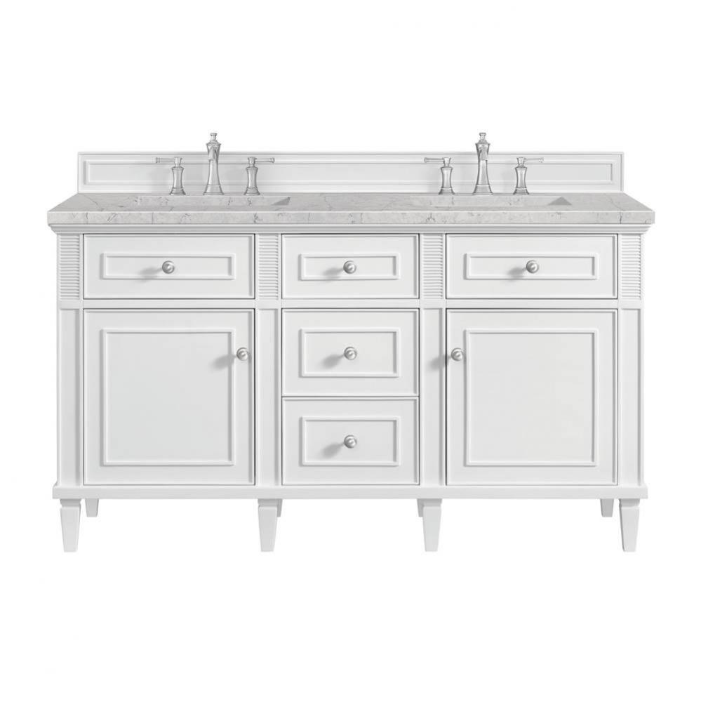 Lorelai 60&apos;&apos; Double Vanity, Bright White w/ 3 CM Eternal Jasmine Pearl Quartz Top