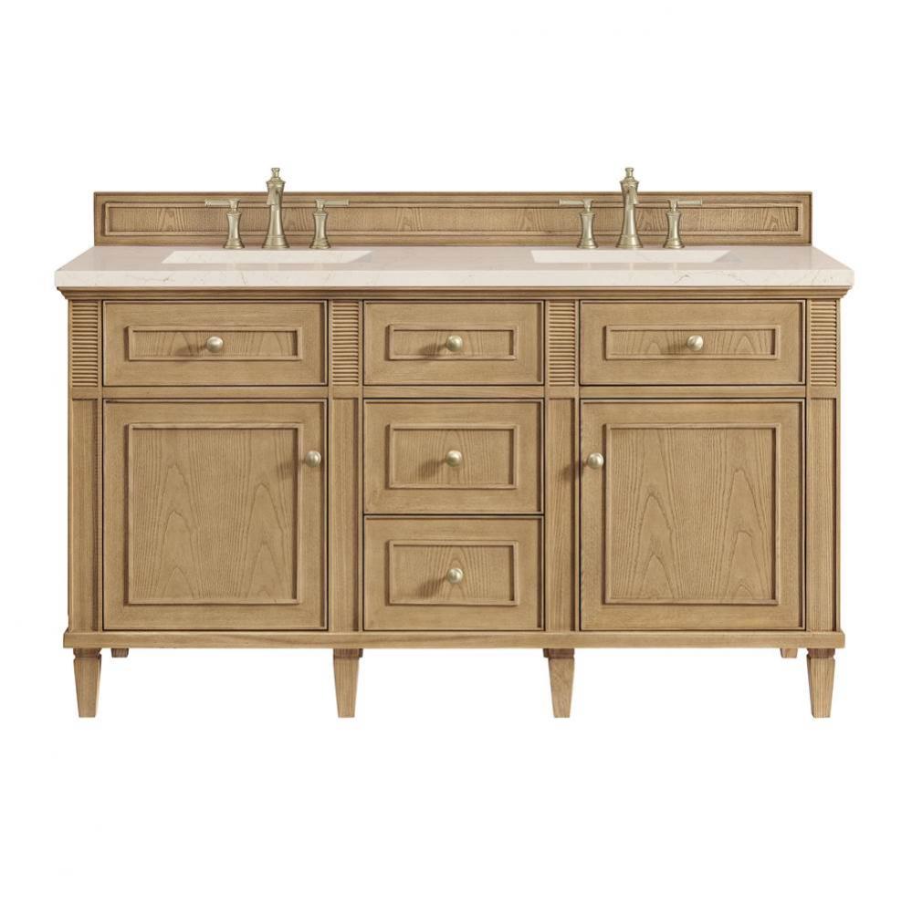 Lorelai 60&apos;&apos; Double Vanity, Light Natural Oak w/ 3 CM Eternal Marfil Quartz Top