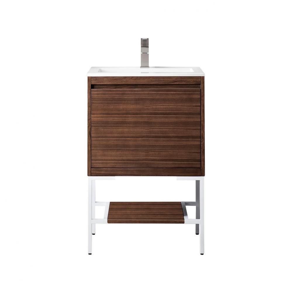 Milan 23.6&apos;&apos; Single Vanity Cabinet, Mid Century Walnut, Glossy White w/Glossy White Comp