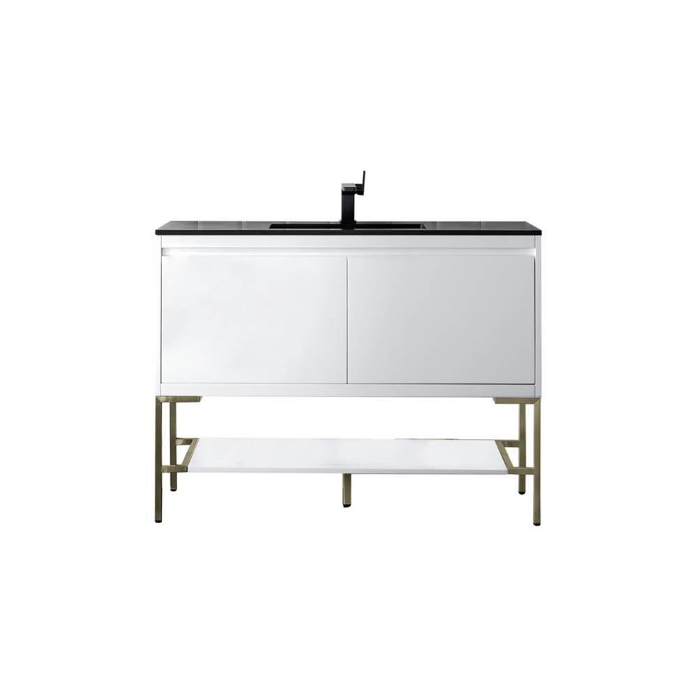 Mantova 47.3&apos;&apos; Single Vanity, Glossy White, Champagne Brass Base w/ Charcoal Black Compo