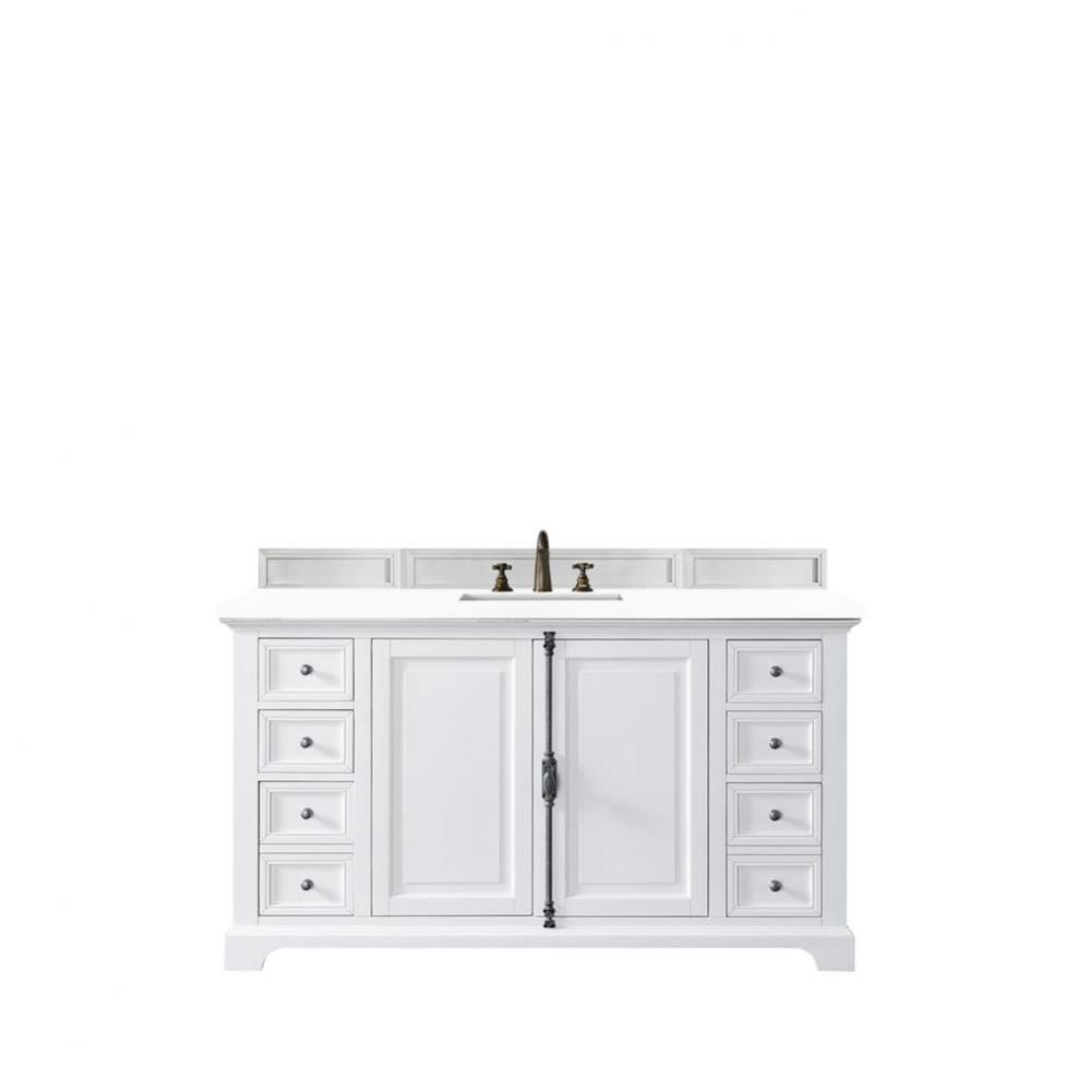 Providence 60&apos;&apos; Single Vanity Cabinet, Bright White, w/ 3 CM White Zeus Quartz Top