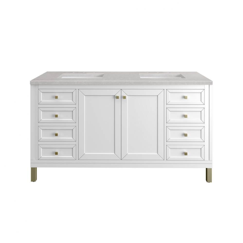 Chicago 60&apos;&apos; Double Vanity, Glossy White w/ 3 CM Eternal Serena Top