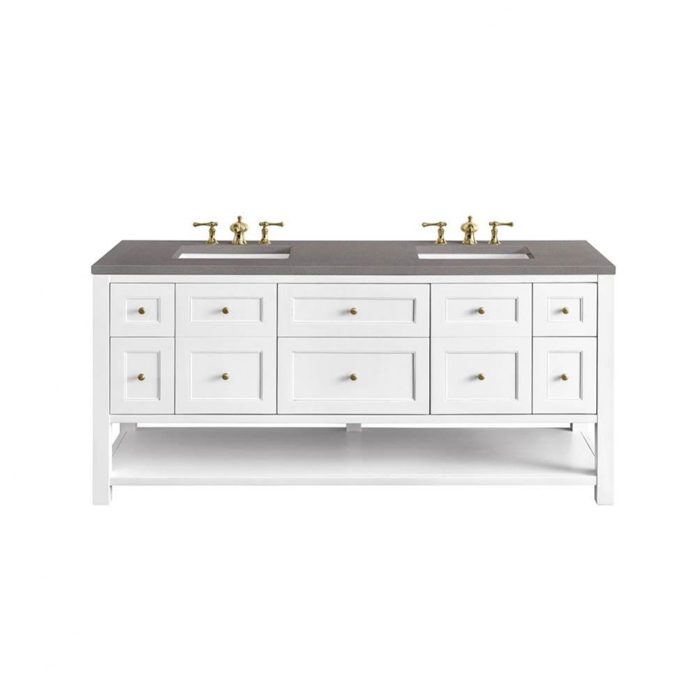 Breckenridge 72&apos;&apos; Double Vanity, Bright White w/ 3 CM Grey Expo Top