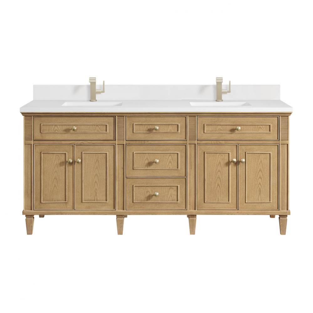 Lorelai 72&apos;&apos; Double Vanity, Light Natural Oak w/ Single Hole 3 CM White Zeus Quartz Top