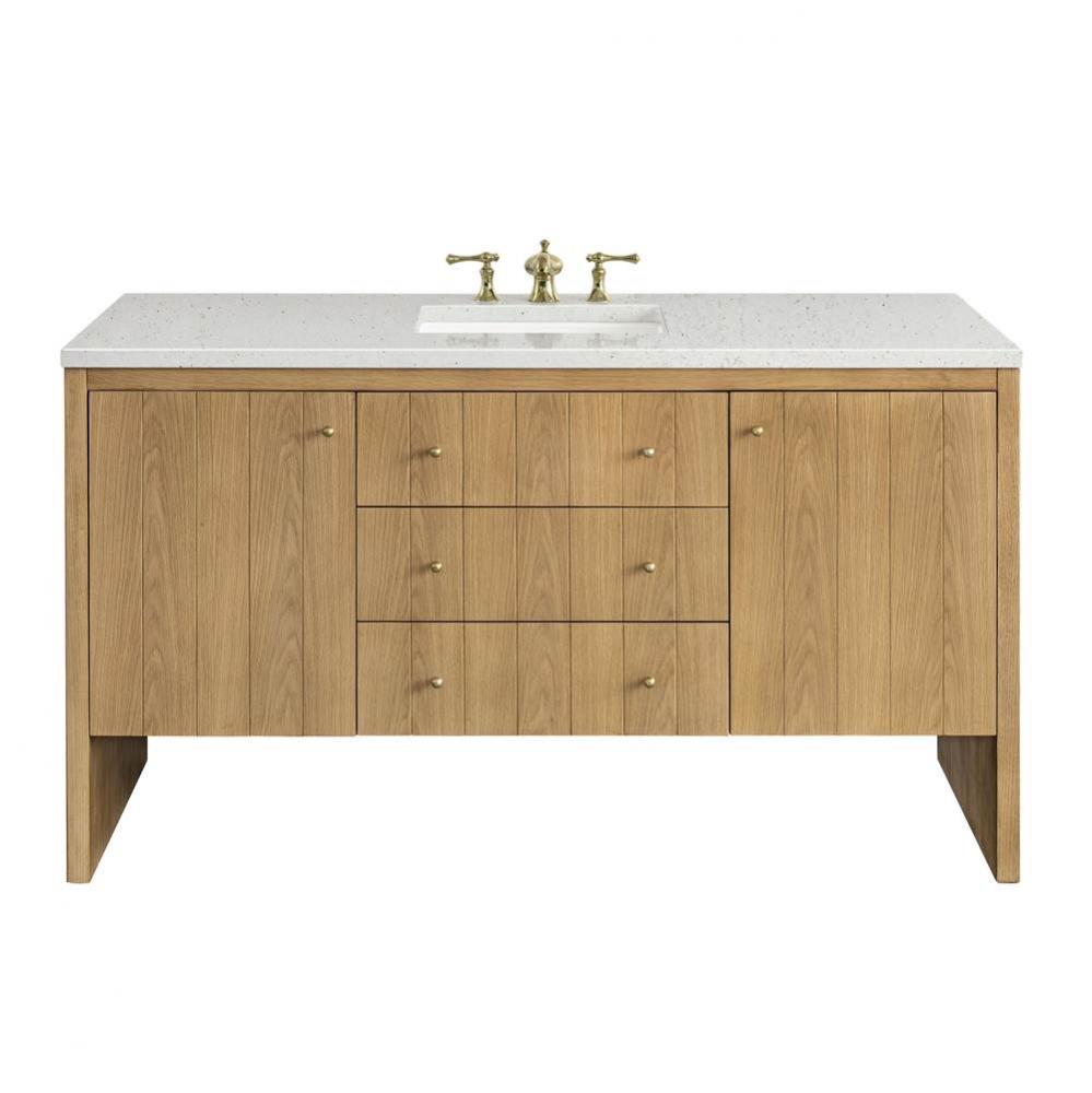 Hudson 60&apos;&apos; Single Vanity, Light Natural Oak w/ 3 CM Lime Delight Top