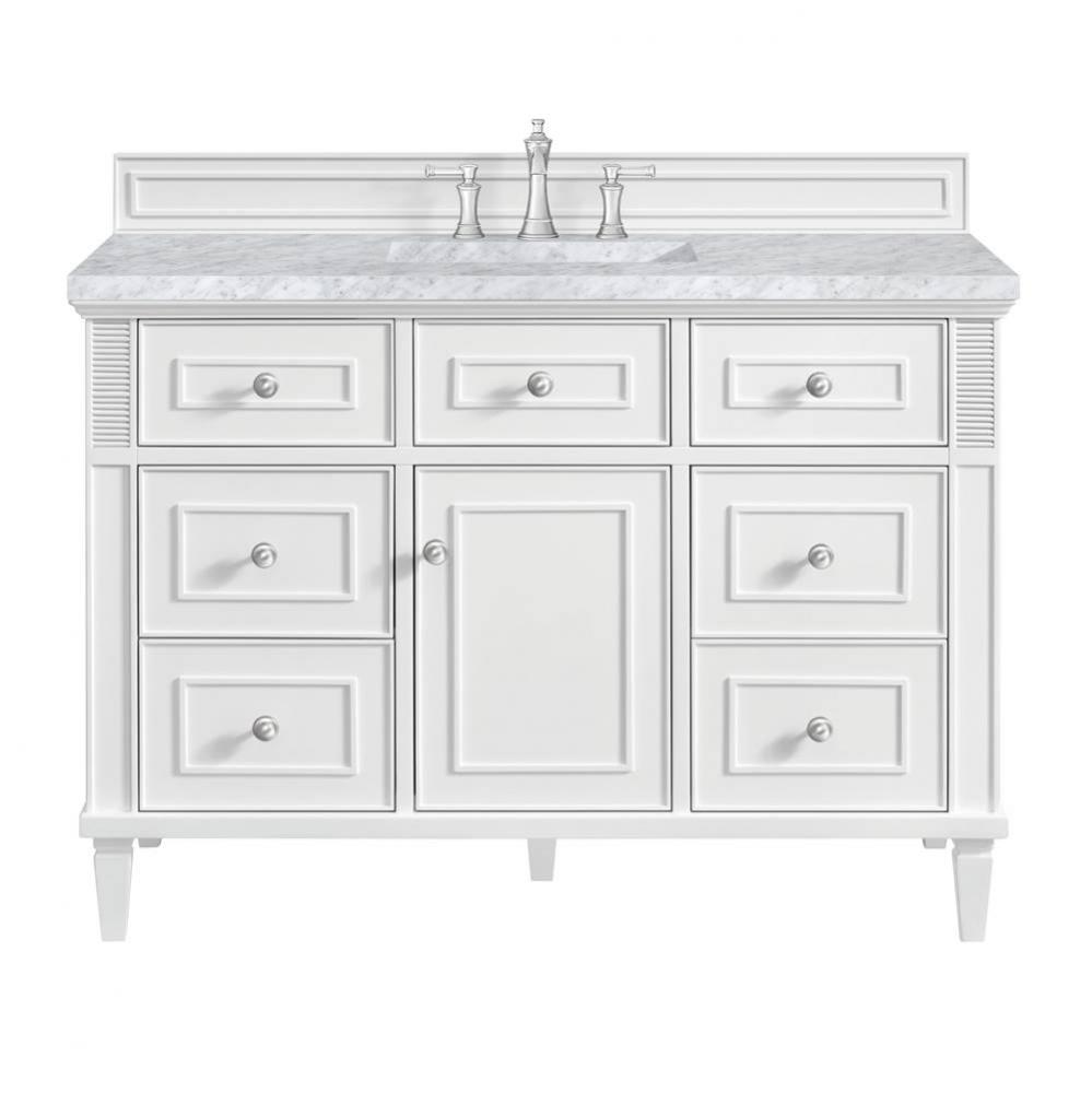 Lorelai 48&apos;&apos; Single Vanity, Bright White w/ 3 CM Carrara White Marble Top