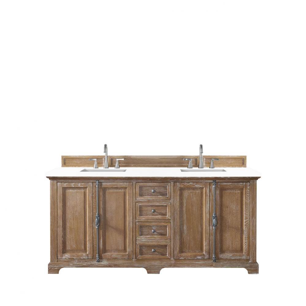 Providence 72&apos;&apos; Double Vanity Cabinet, Driftwood, w/ 3 CM White Zeus Quartz Top