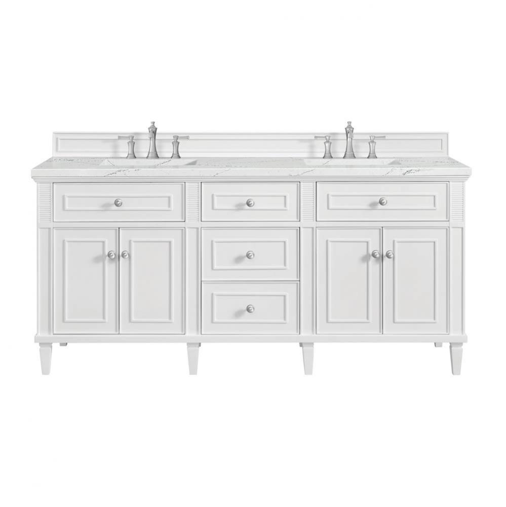 Lorelai 72&apos;&apos; Double Vanity, Bright White w/ 3 CM Ethereal Noctis Quartz Top