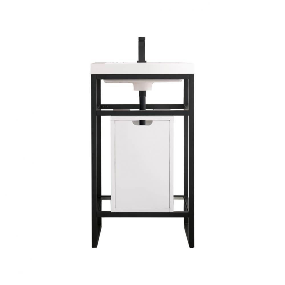 Boston 20&apos;&apos; Stainless Steel Sink Console, Matte Black w/ Glossy White Storage Cabinet, W