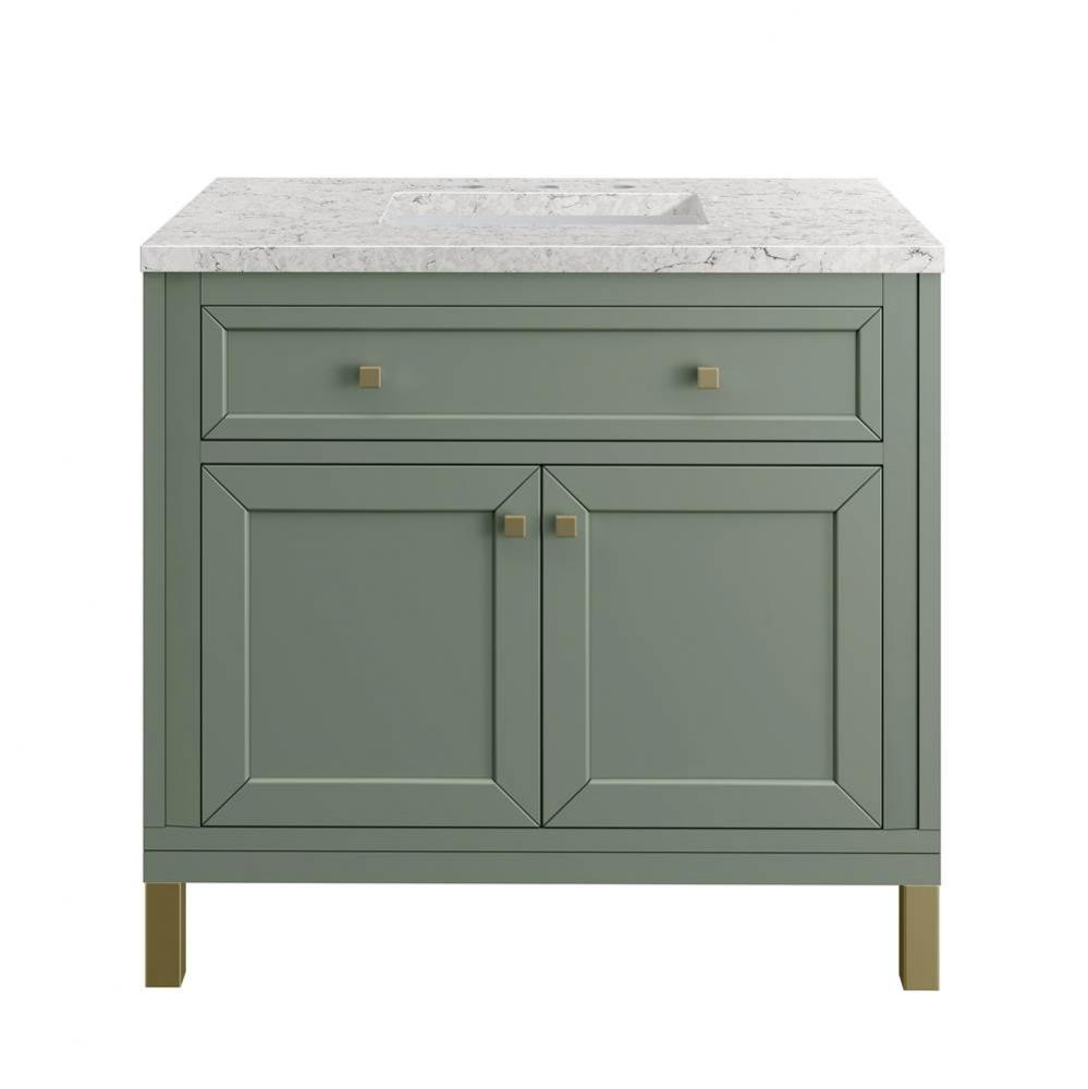 Chicago 36&apos;&apos; Single Vanity, Smokey Celadon w/ 3 CM Eternal Jasmine Pearl Top