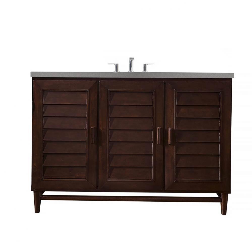 Portland 48&apos;&apos; Single Vanity, Burnished Mahogany, w/ 3 CM Grey Expo Quartz Top