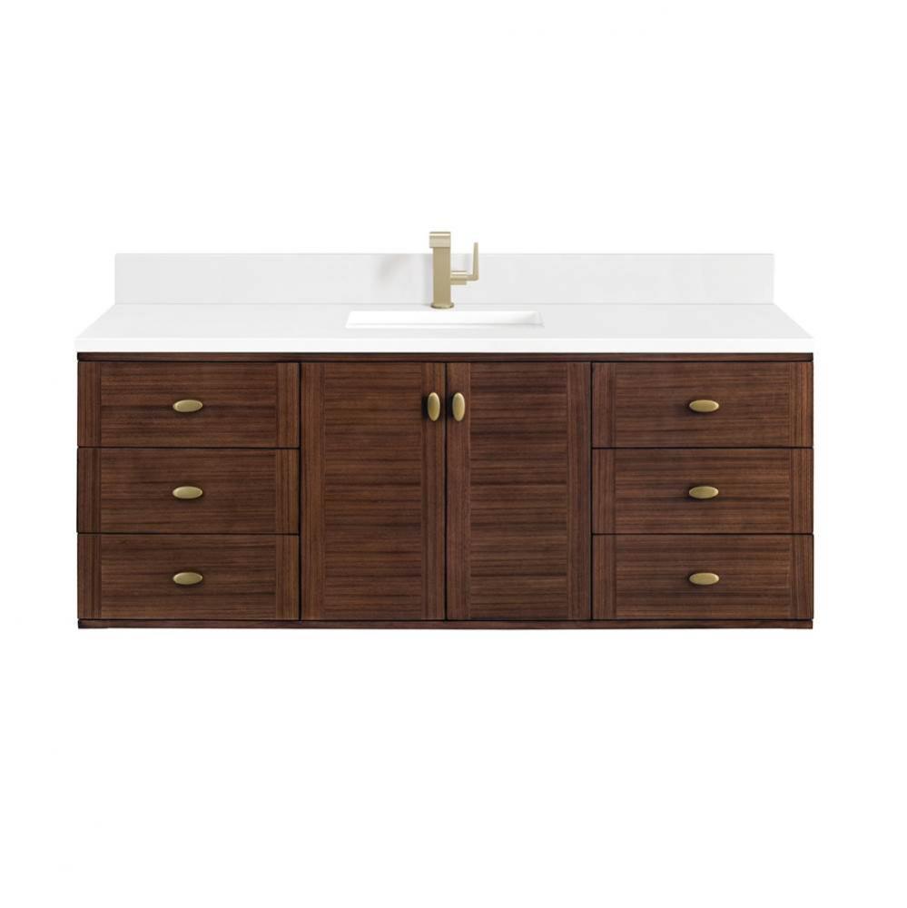 Amberly 60&apos;&apos; Single Vanity, Mid-Century Walnut w/ Single Hole 3 CM White Zeus Top &amp;