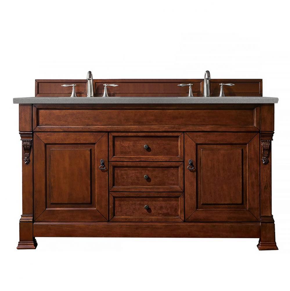 Brookfield 60&apos;&apos; Double Vanity, Warm Cherry w/ 3 CM Grey Expo Quartz Top