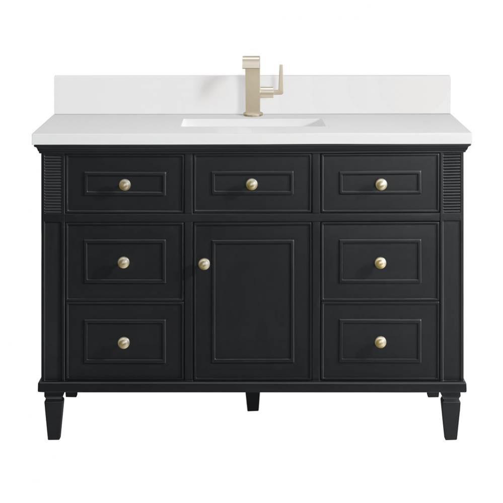 Lorelai 48&apos;&apos; Single Vanity, Black Onyx w/ Single Hole 3 CM White Zeus Quartz Top &amp; B