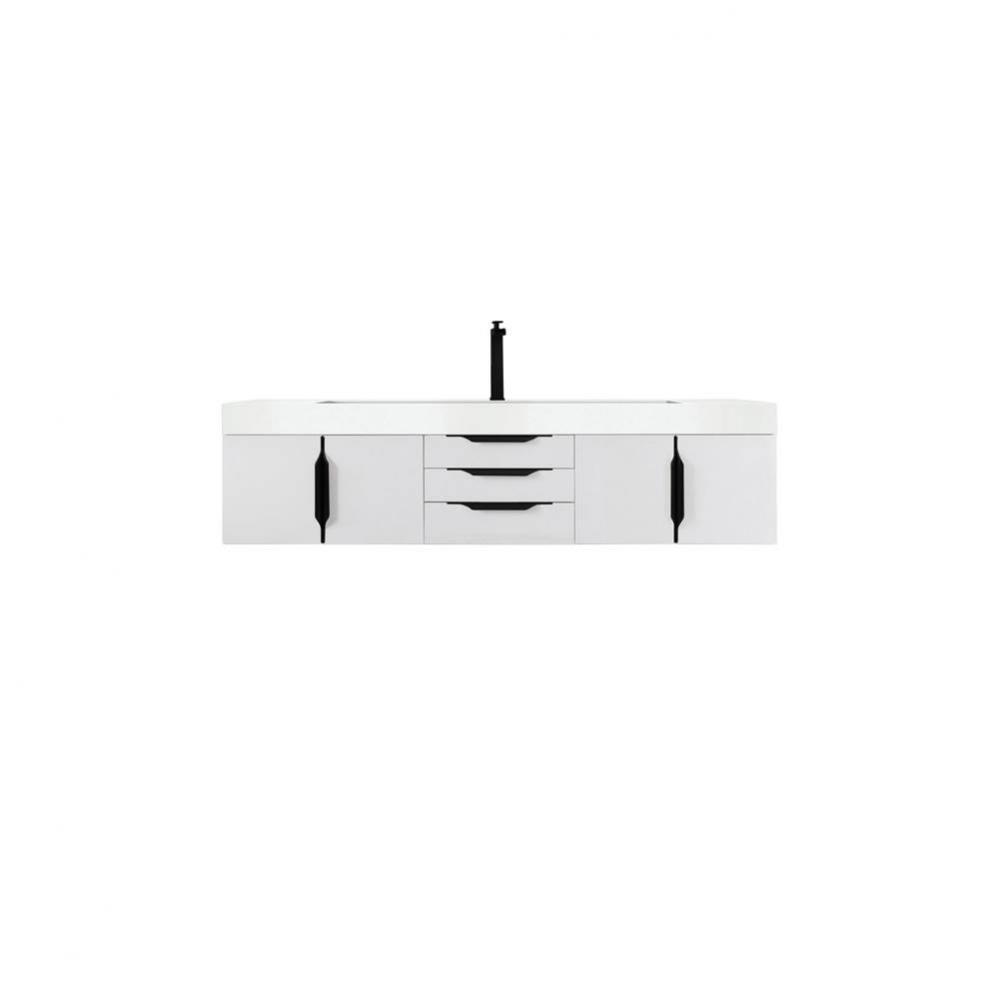 Columbia 72&apos;&apos; Single Wall Mount Vanity, Glossy White, Matte Black w/ Glossy White Compos