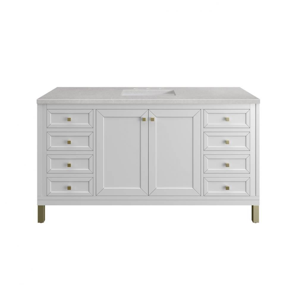 Chicago 60&apos;&apos; Single Vanity, Glossy White w/ 3 CM Eternal Serena Top