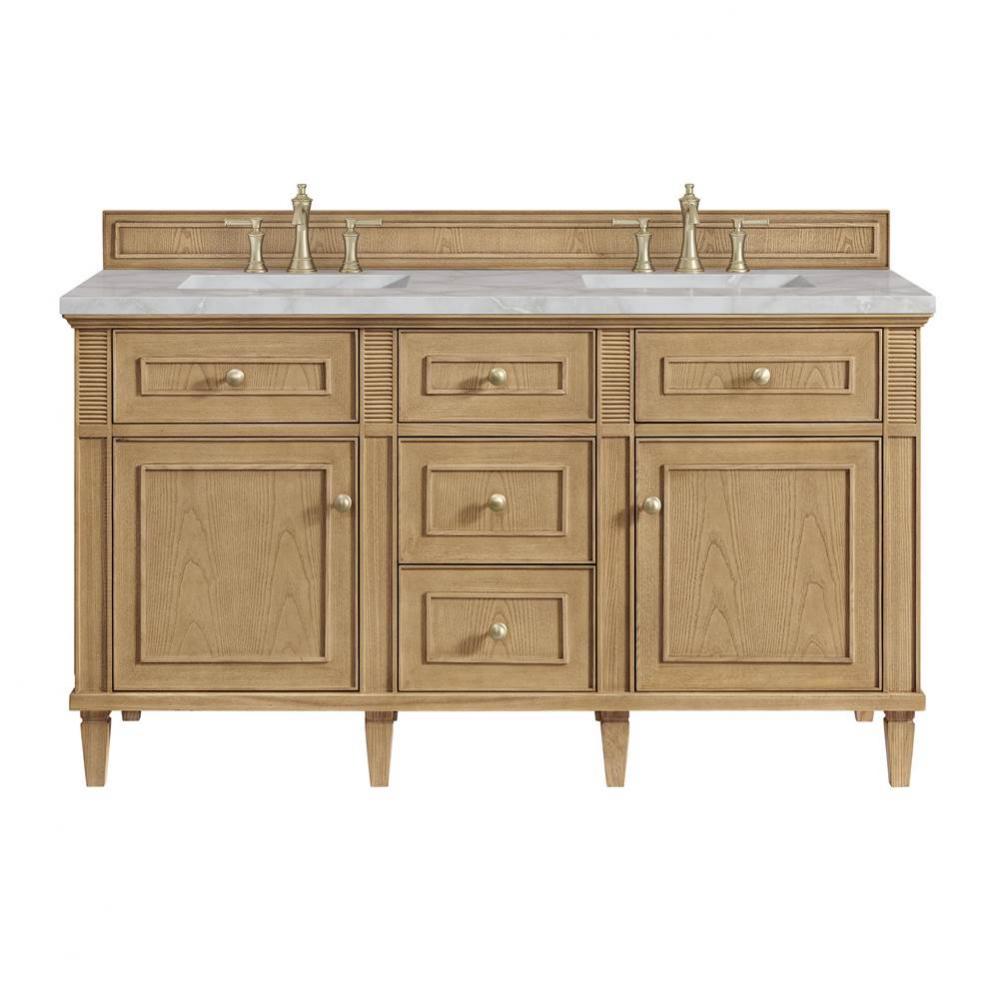 Lorelai 60&apos;&apos; Double Vanity, Light Natural Oak w/ 3 CM Victorian Silver Quartz Top