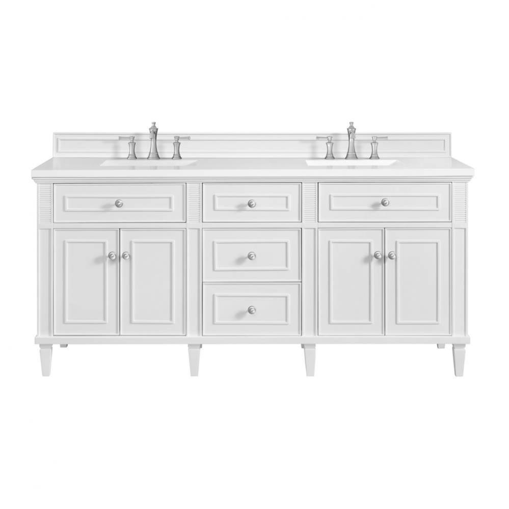 Lorelai 72&apos;&apos; Double Vanity, Bright White w/ 3 CM White Zeus Quartz Top