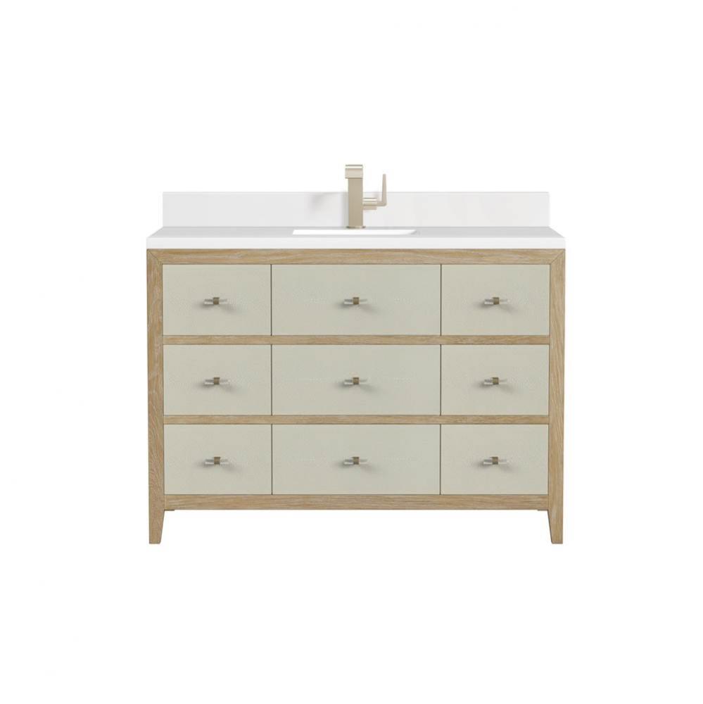 Celeste 48&apos;&apos; Single Vanity, Sunwashed Oak with Embossed Shagreen w/ Single Hole 3 CM Whi