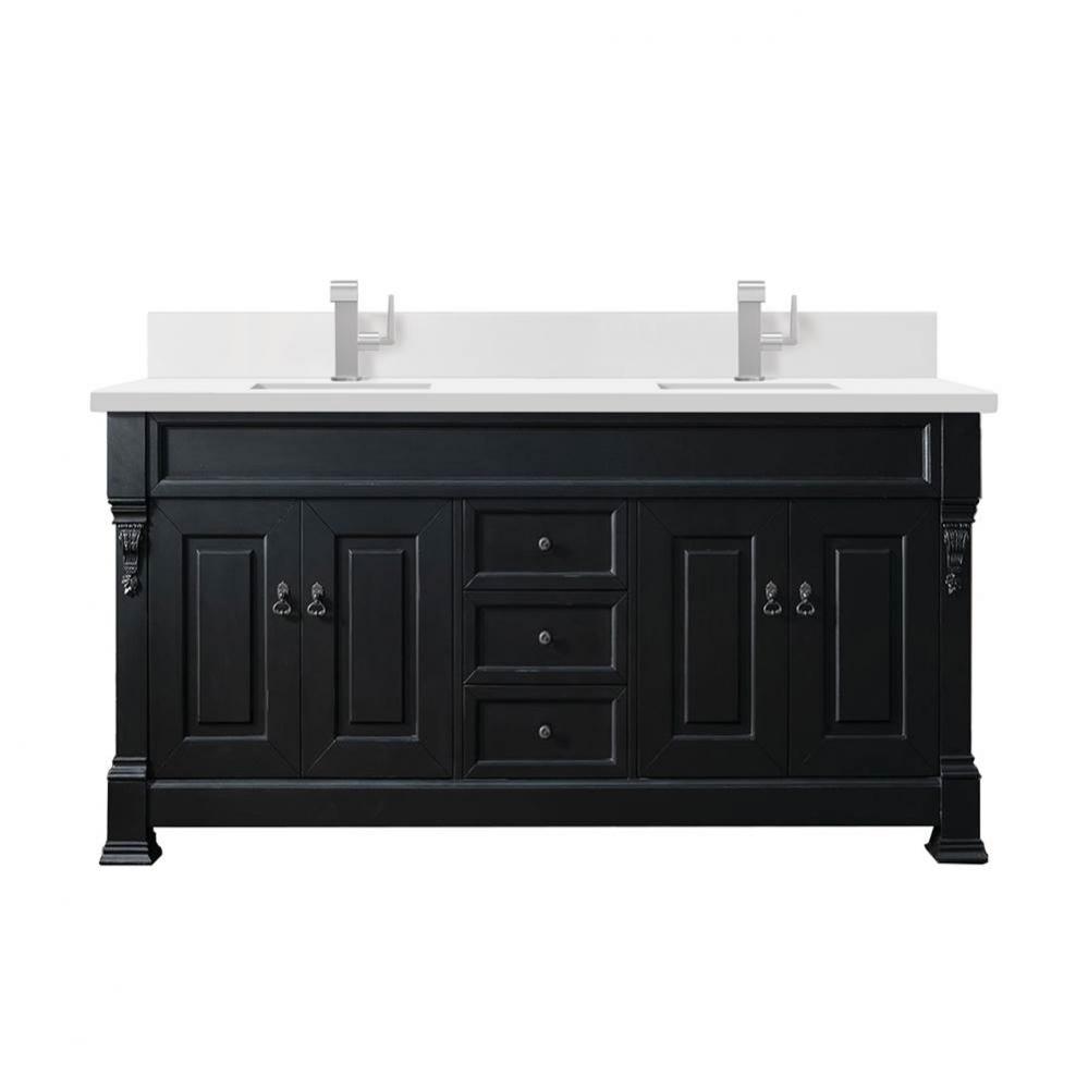 Brookfield 72&apos;&apos; Double Vanity, Antique Black w/ Single Hole 3 CM White Zeus Quartz Top &