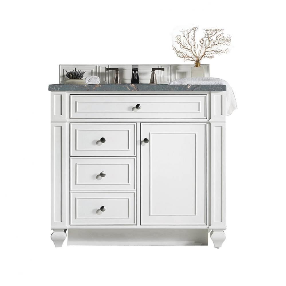 Bristol 36&apos;&apos; Single Vanity, Bright White w/ 3 CM Parisien Bleu Quartz Top