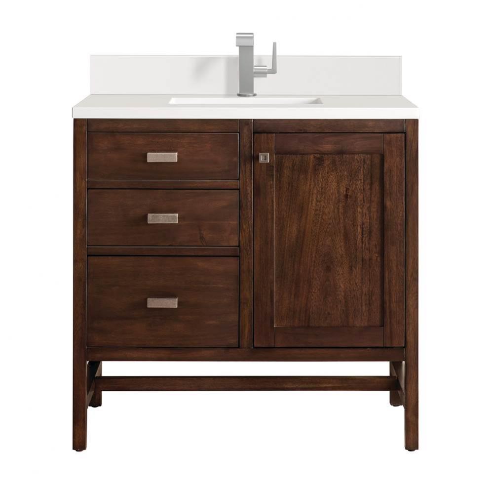 Addison 36&apos;&apos; Single Vanity, Mid-Century Acacia w/ Single Hole 3 CM White Zeus Quartz Top