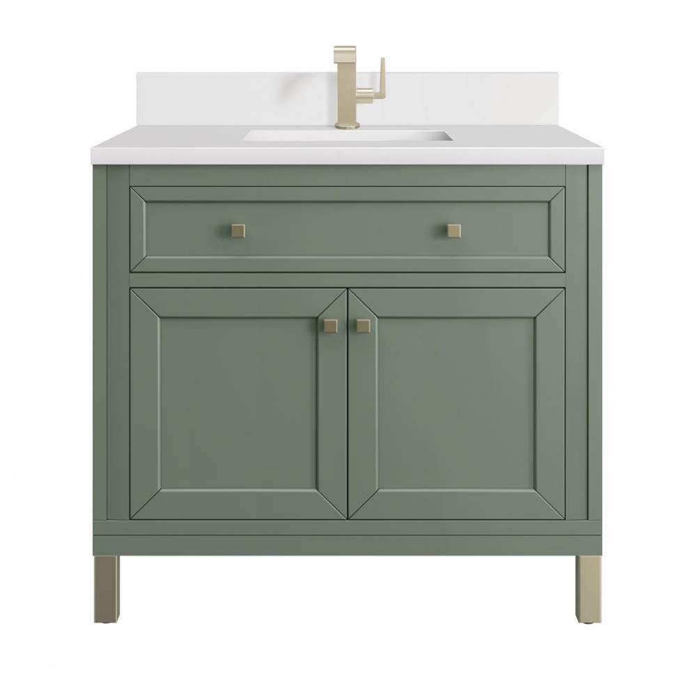 Chicago 36&apos;&apos; Single Vanity, Smokey Celadon w/ Single Hole 3 CM White Zeus Top &amp; Back