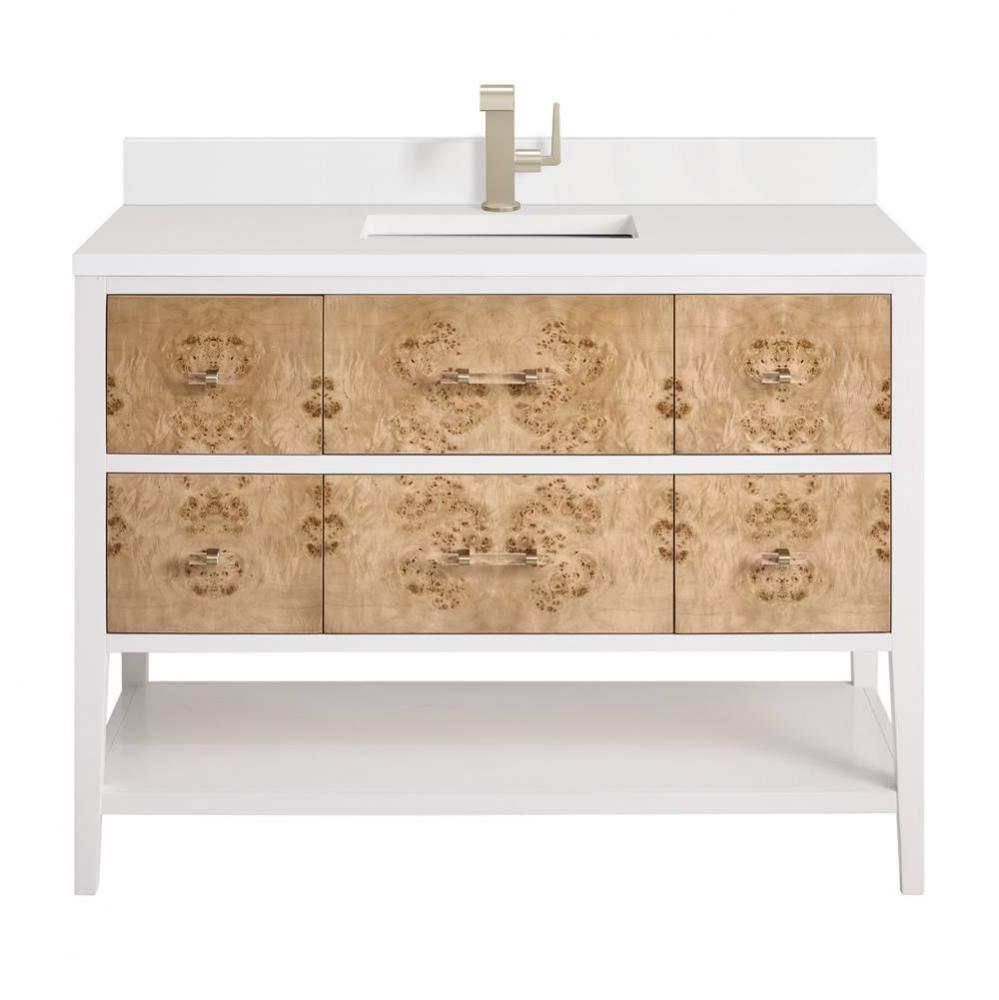 Olena 48&apos;&apos; Single Vanity, Light Mappa Burl and Polished White w/ Single Hole 3 CM White